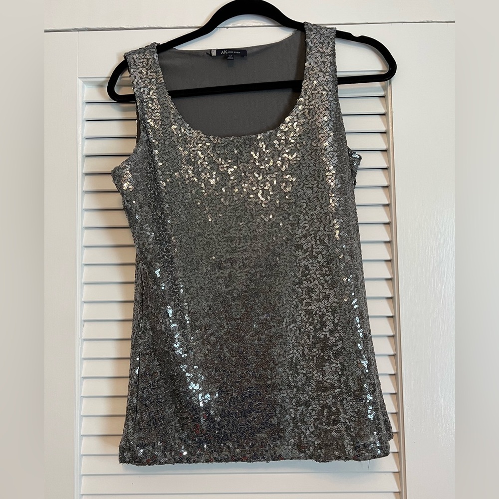 Anne Klein sequin top, grey and silver. size medium